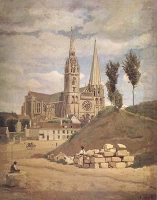 La cathedrale de Chartres (mk11), Jean Baptiste Camille  Corot